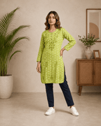Kainaat | Chikankari Applique Cotton Long Kurti