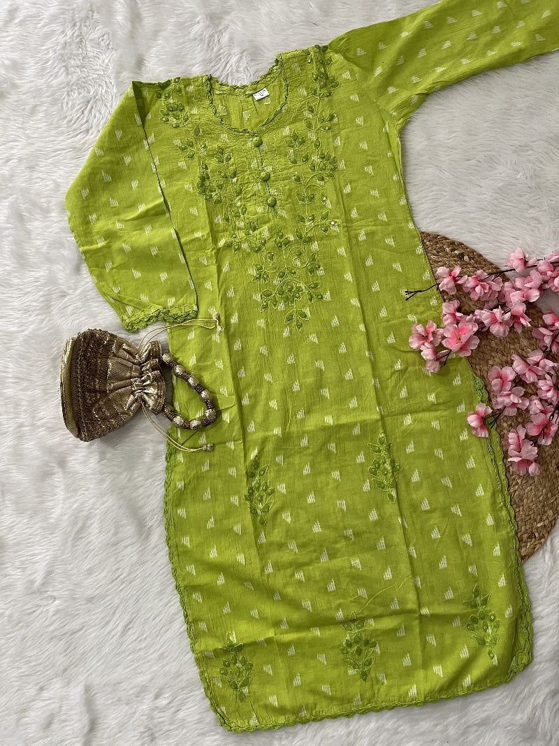 Kainaat | Chikankari Applique Cotton Long Kurti