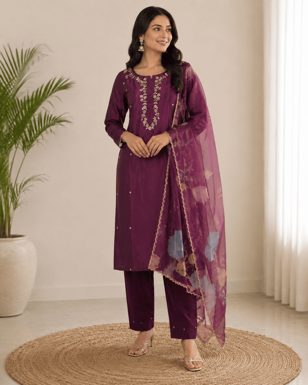 Muskan | Chanderi kurta pant dupatta Set