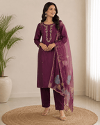 Muskan | Chanderi kurta pant dupatta Set