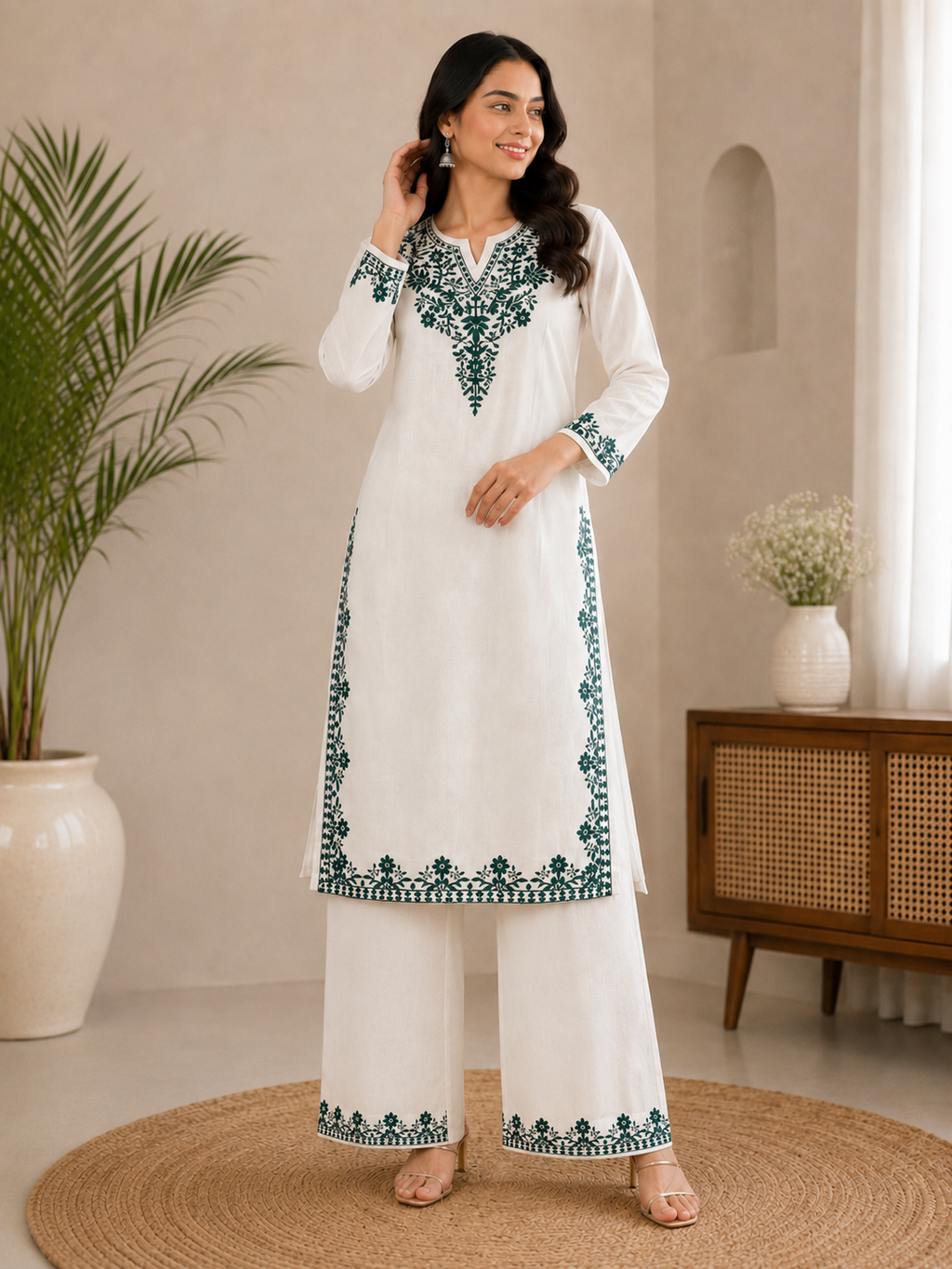 Avara | Chanderi Aari Work Kurta Set