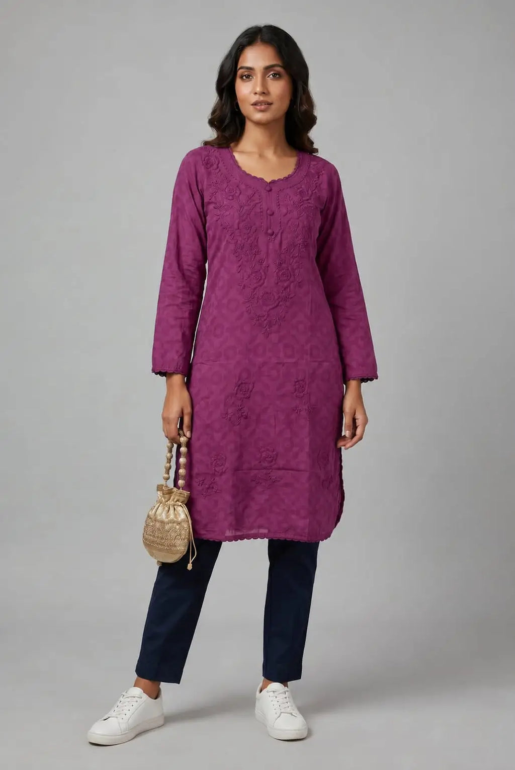 Raha | Chikankari Jacquard Cotton Long Kurti II