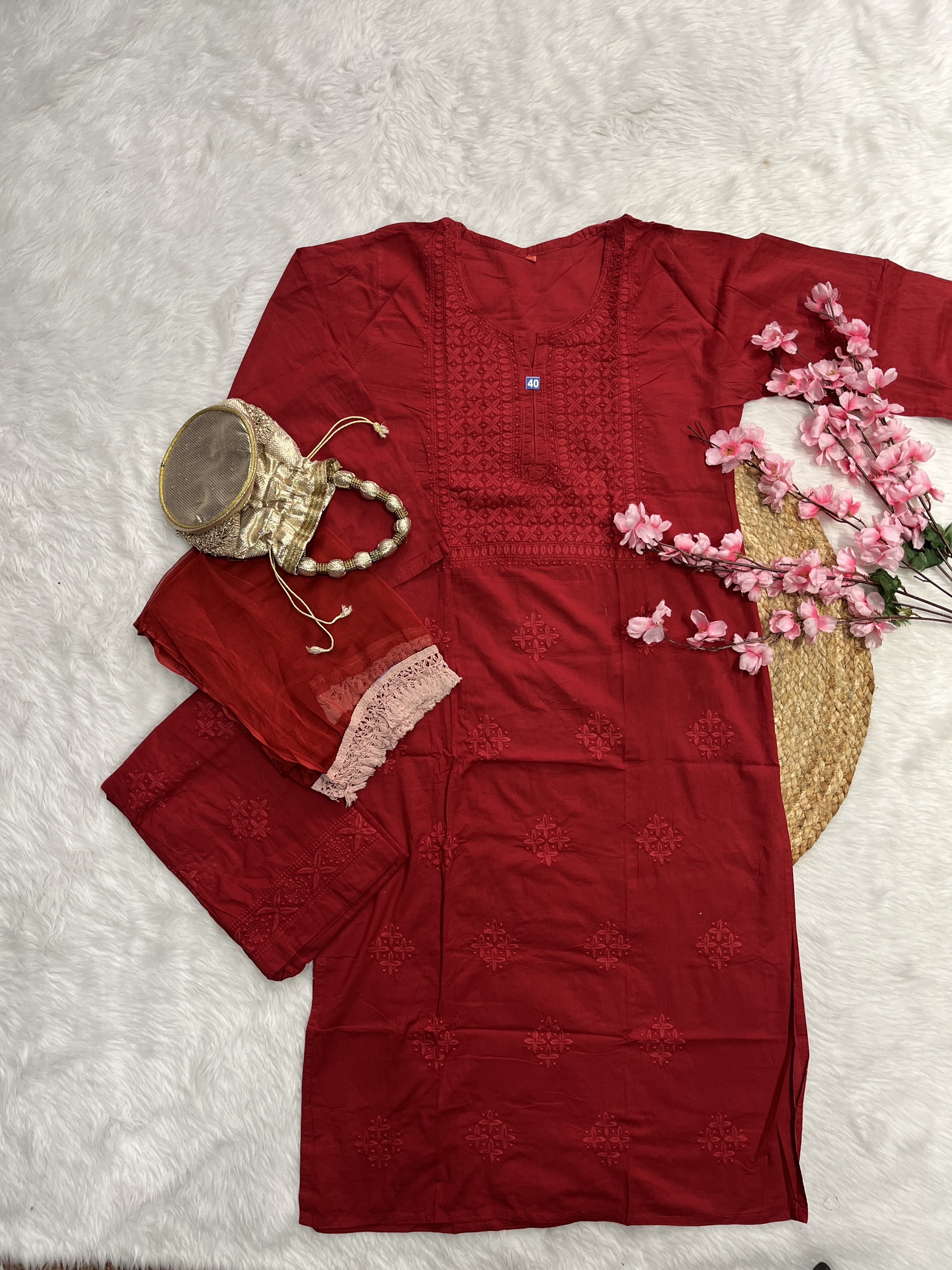 Taaib | Cotton Kurta Palazzo Dupatta Set