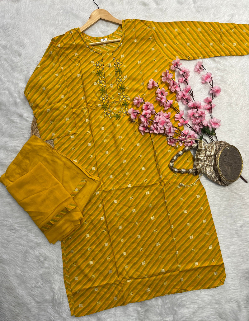 Celavia | Chanderi Kurta Pant Dupatta Set