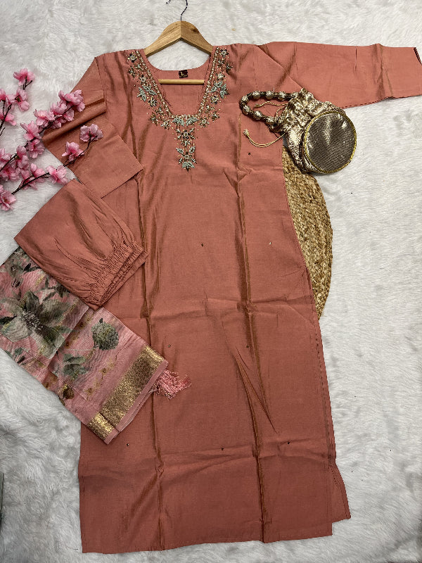 Nevina | Chanderi Kurta Pant Dupatta Set