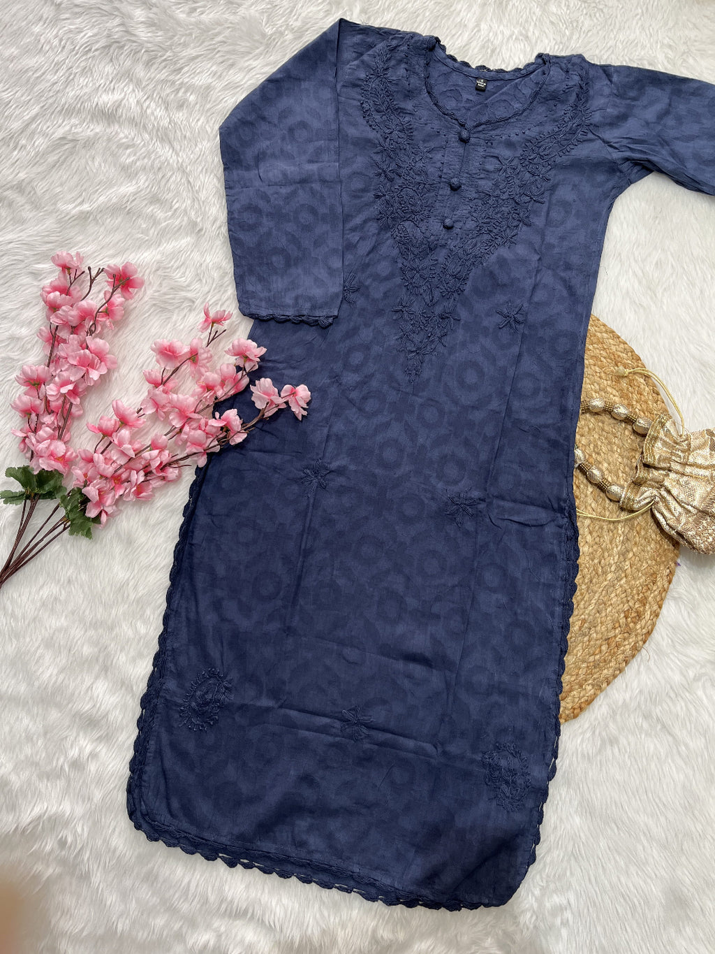 Raha | Chikankari Jacquard Cotton Long Kurti II