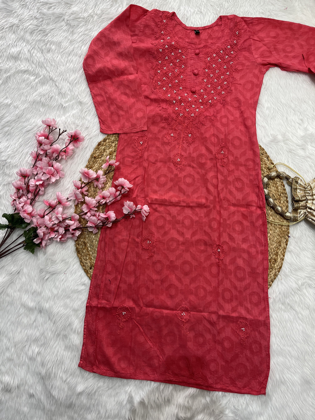 Rooh | Chikankari Jacquard Cotton Long Kurti