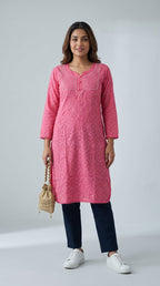 Rahat | Chikankari Jacquard Cotton Long Kurti