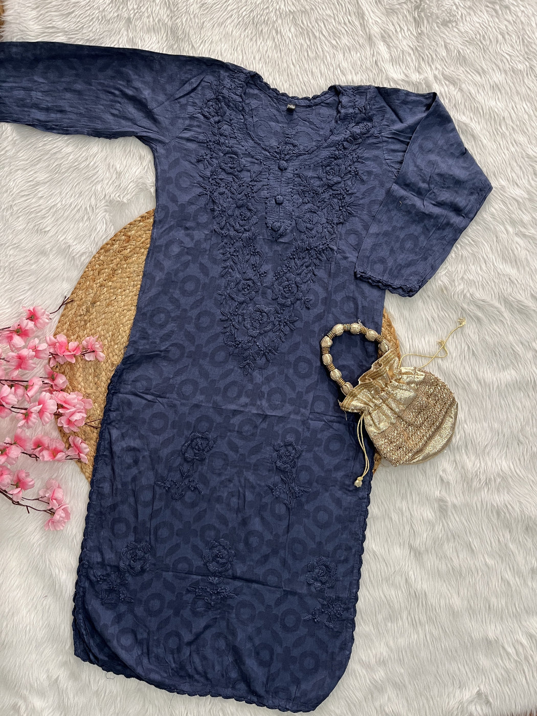 Raha | Chikankari Jacquard Cotton Long Kurti II