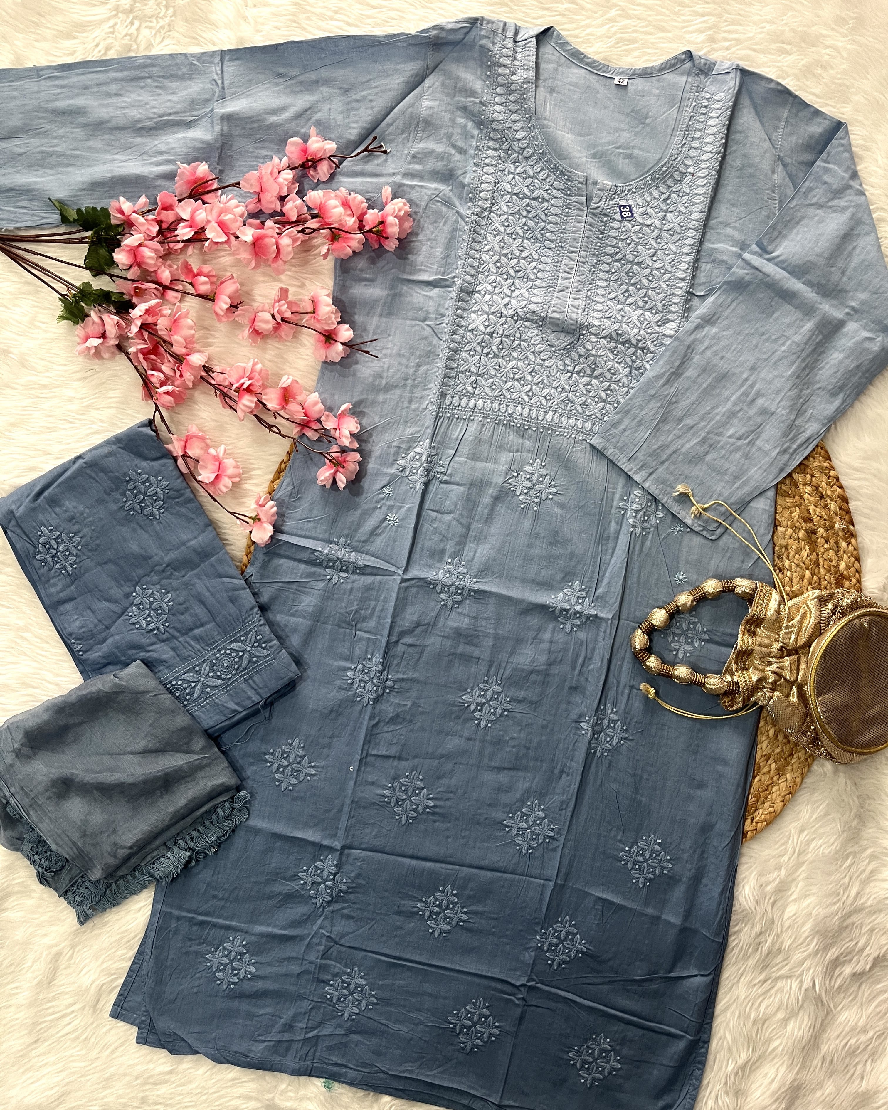 Taaib | Cotton Kurta Palazzo Dupatta Set