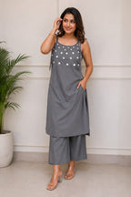 Nuvara | Chanderi Noodle Strap Kurta Pant Set